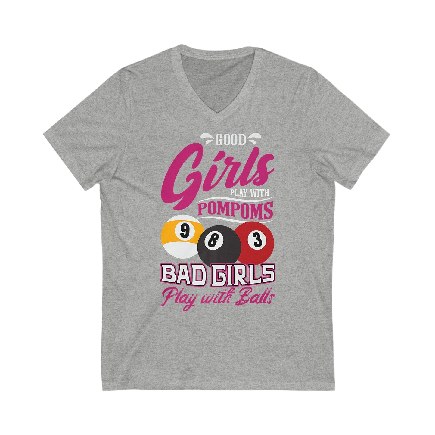 Girls Play with Balls V-Neck Tee, Funny Pool Sports Shirt, Gift for Pool Lovers, Party T-Shirt, Unisex Casual Wear