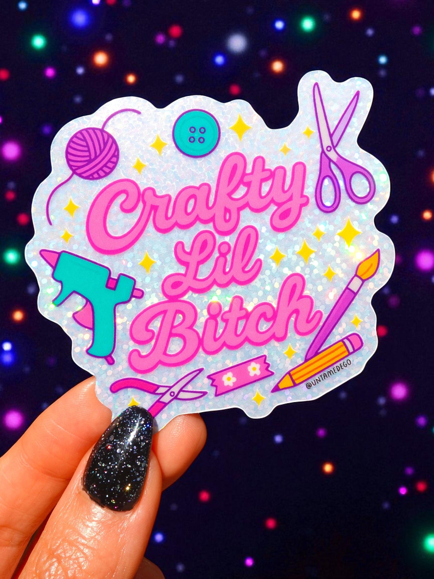 Crafty Lil Bitch- Glitter Holographic Vinyl Sticker