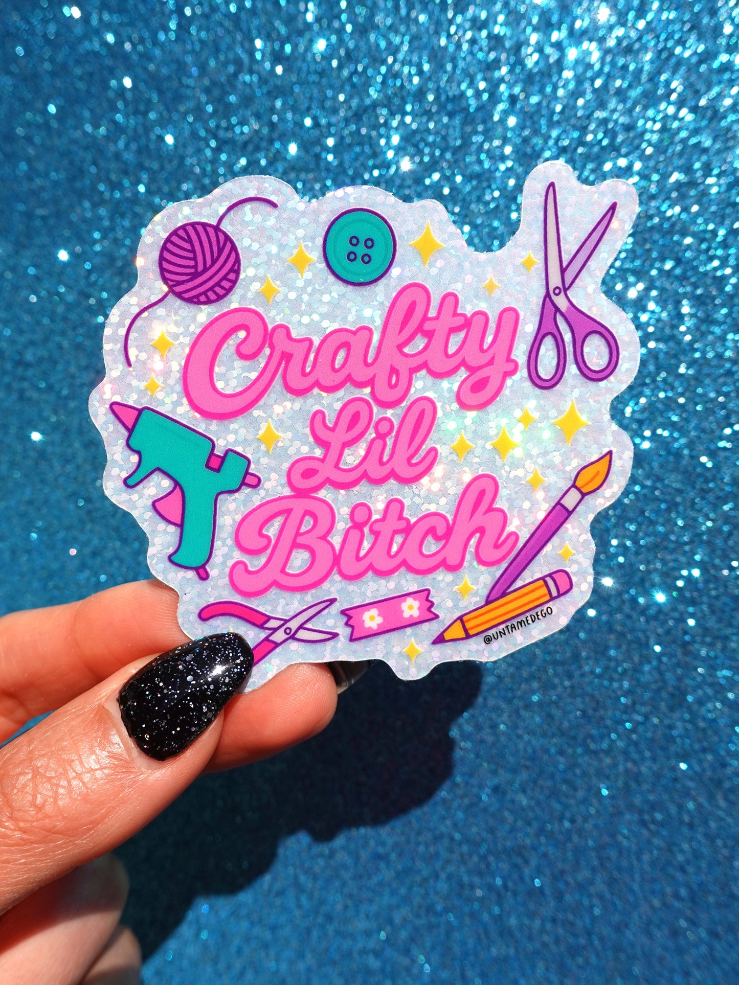 Crafty Lil Bitch- Glitter Holographic Vinyl Sticker