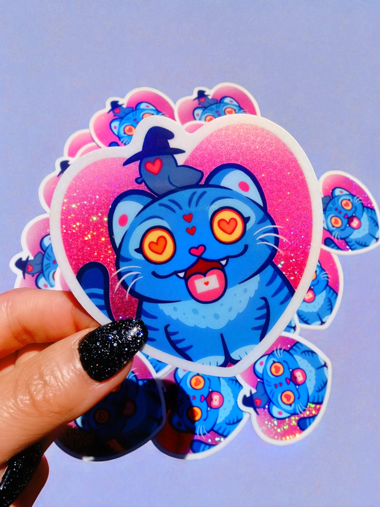 Funny Vinyl Sticker – Derpy Tiger- Demon Kitty – Glitter Holographic Sticker