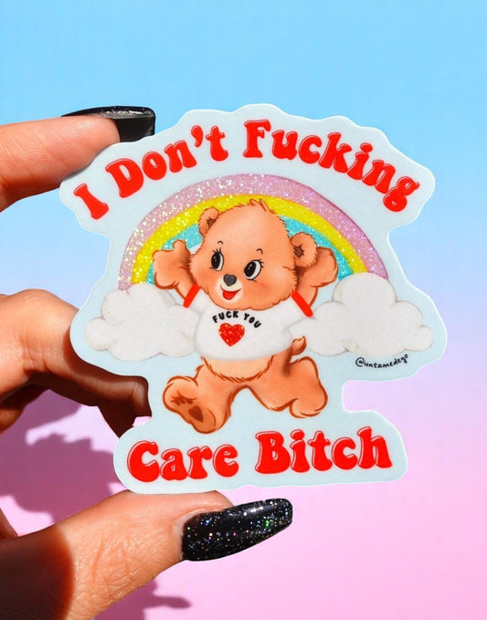 I Don’t F*cking Care – Retro Bear Glitter Vinyl Sticker