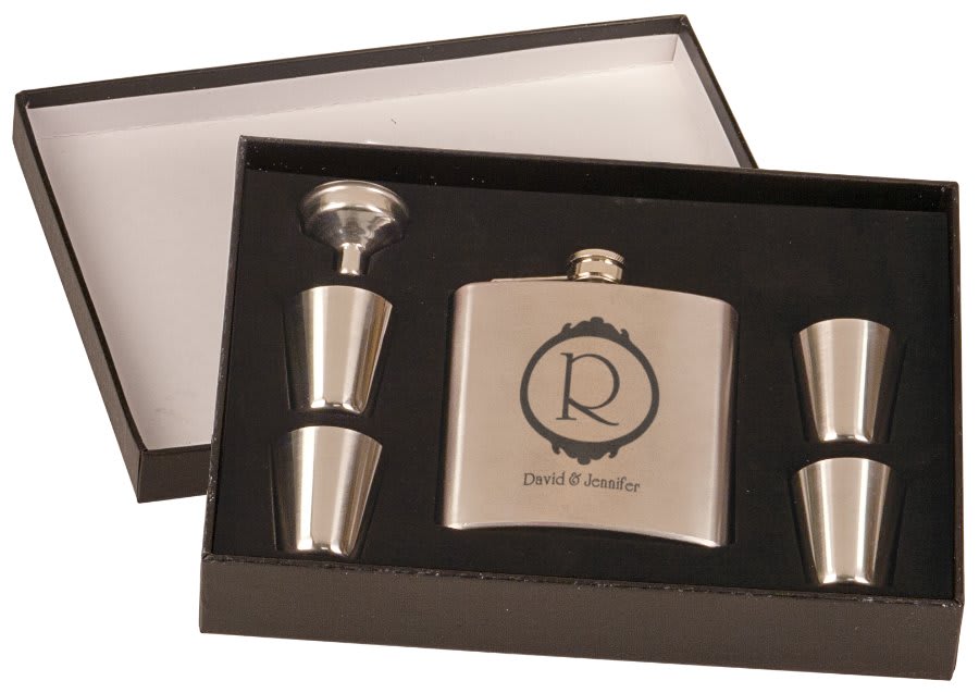 6 oz. Stainless Steel Flask Set with Presentation Box