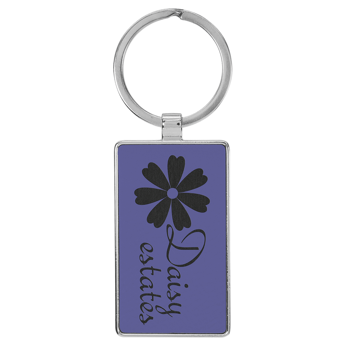 Purple Leatherette Rectangle Keychain with Metal Frame