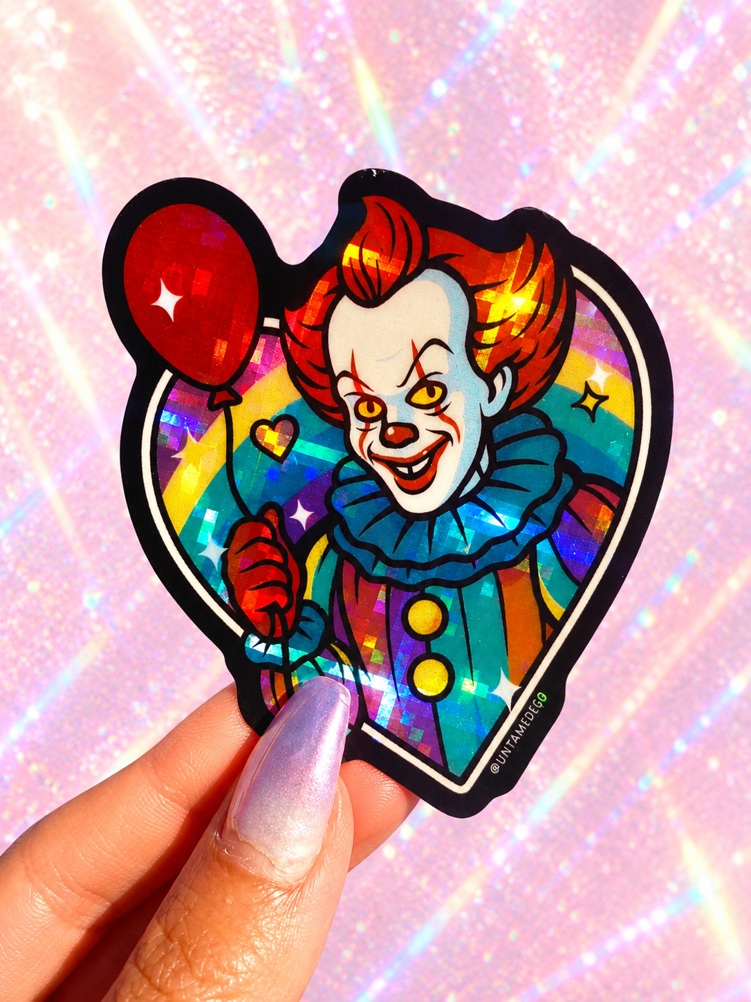 Killer Clown Rainbow Heart Vinyl Sticker