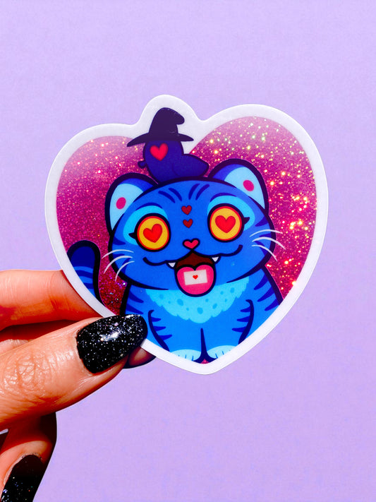Funny Vinyl Sticker – Derpy Tiger- Demon Kitty – Glitter Holographic Sticker