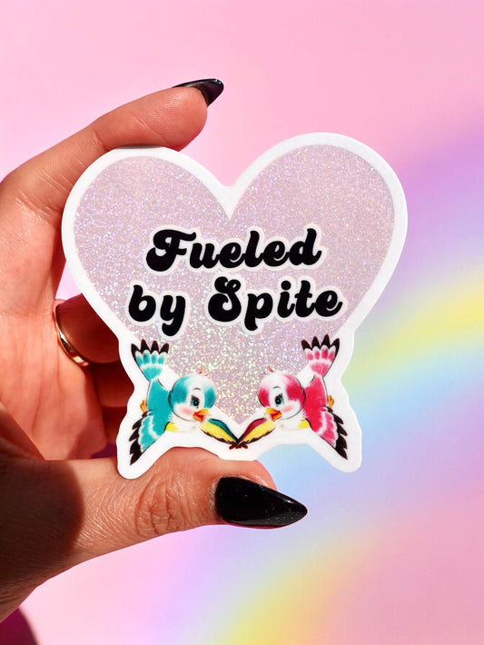 Fueled by Spite Sticker – Funny Glitter Heart Vinyl Sticker