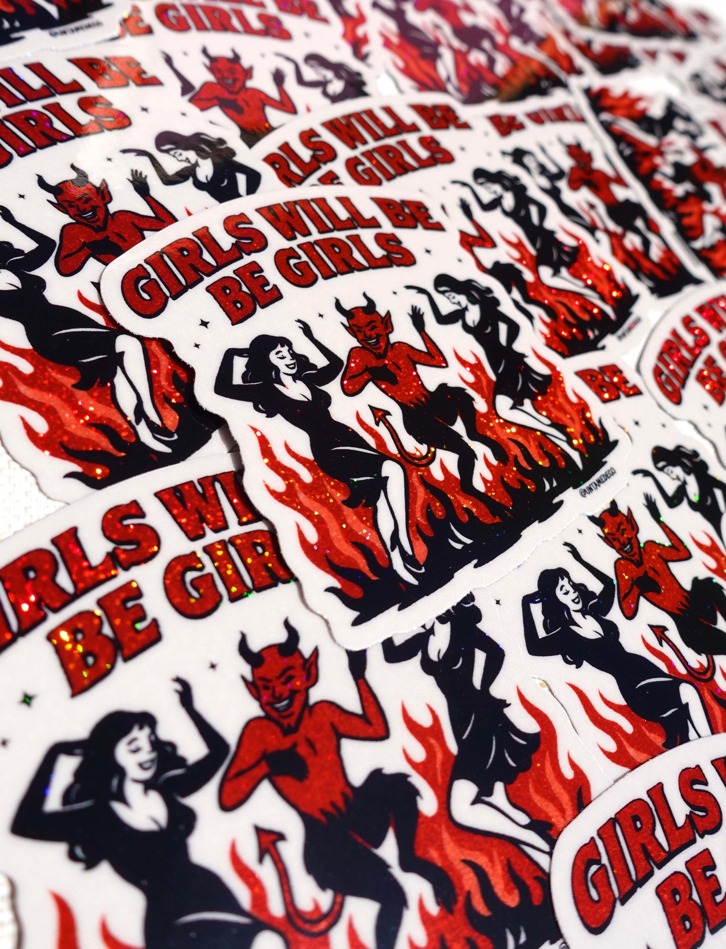 Girls Will Be Girls Sticker – Feminist Retro Glitter Vinyl Sticker