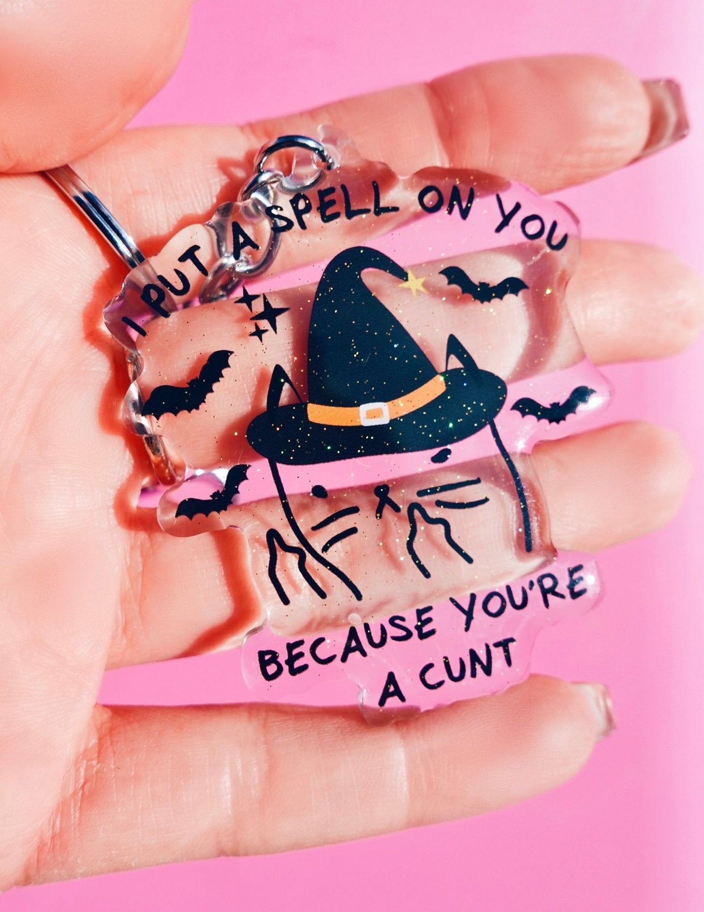 I Put A Spell On You Mean Kitty Acrylic Keychain