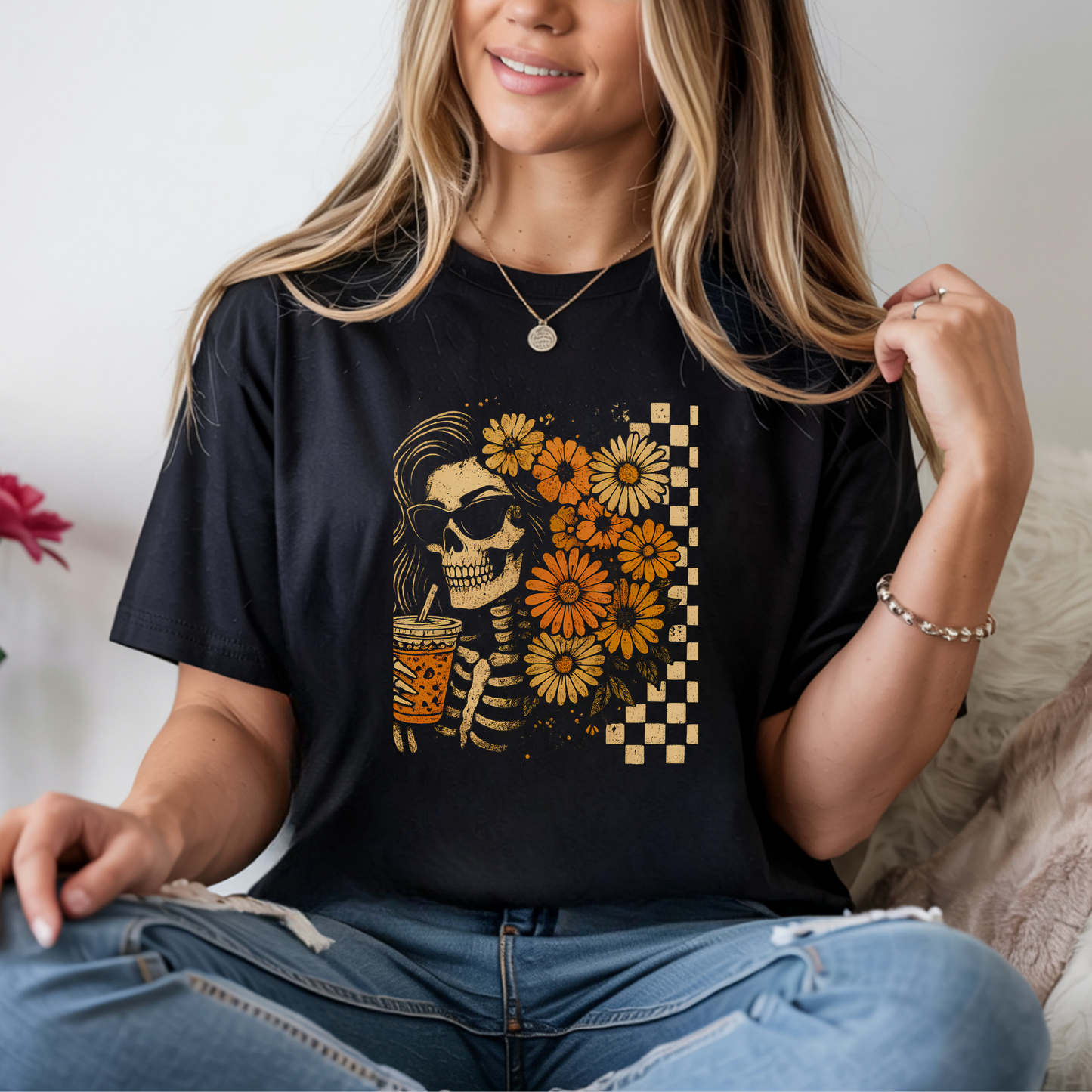 Fall Skeleton Girl Coffee T-Shirt