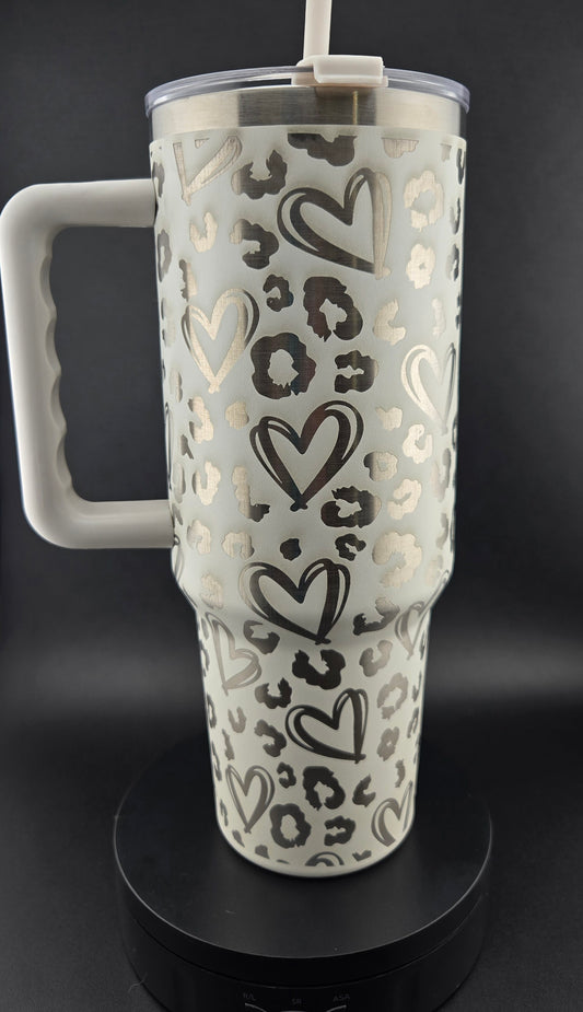 40oz Engraved Cheetah Heart Tumbler