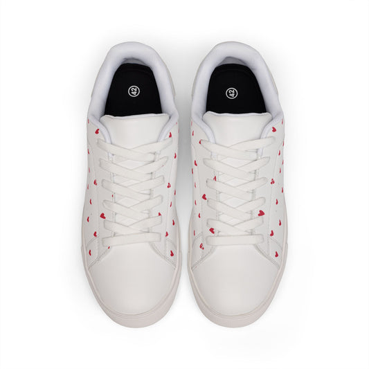 Lovely Heart - White Women's Low-Top Leather Sneakers