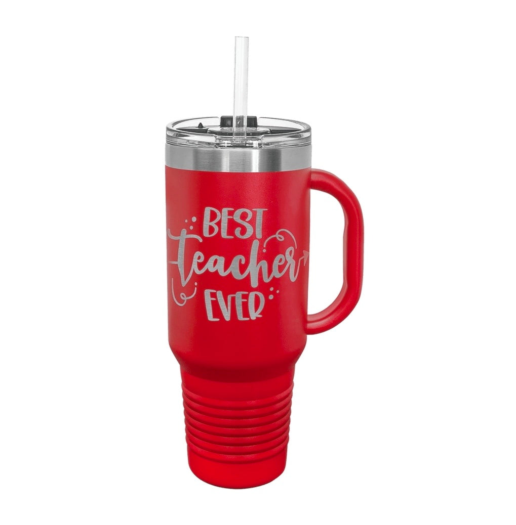 40oz Custom Engraved Travel Mug with Snap Lid & Straw