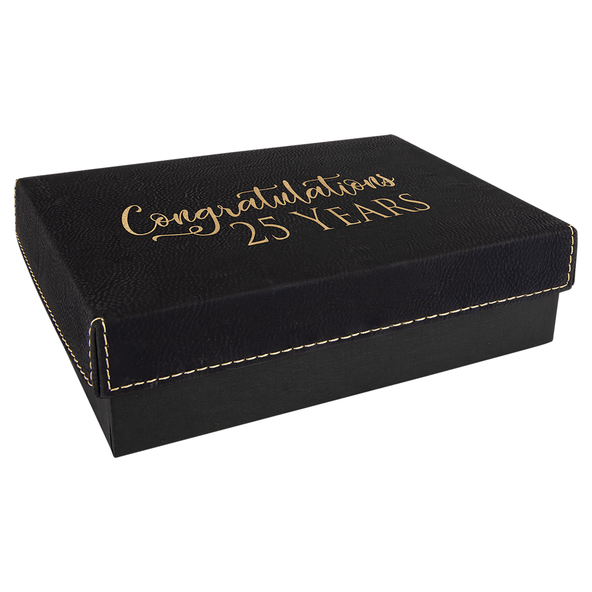 7 3/8" x 5 3/4" Black/Gold Gift Box with Laserable Leatherette Lid