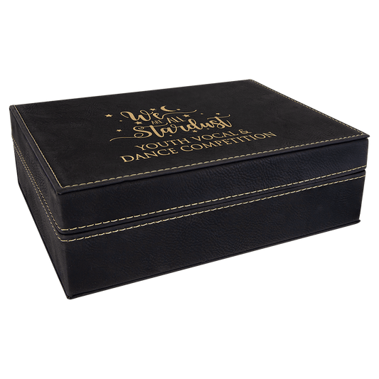 8" x 6 3/8" Black/Gold Laserable Leatherette Premium Gift Box