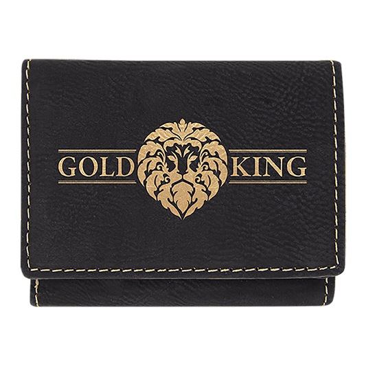 3" x 4" Black/Gold Laserable Leatherette Trifold Wallet