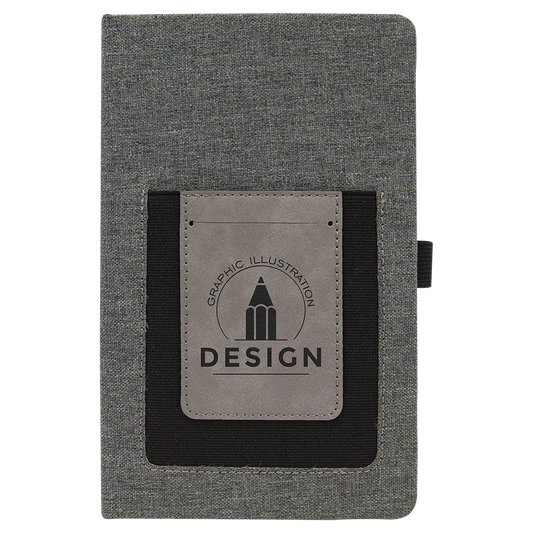 5 1/4" x 8 1/4" Gray w/Gray Laserable Leatherette Journal with Cell/Card Slot