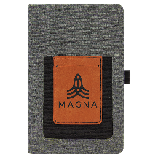 5 1/4" x 8 1/4" Gray w/Rawhide Laserable Leatherette Journal with Cell/Card Slot