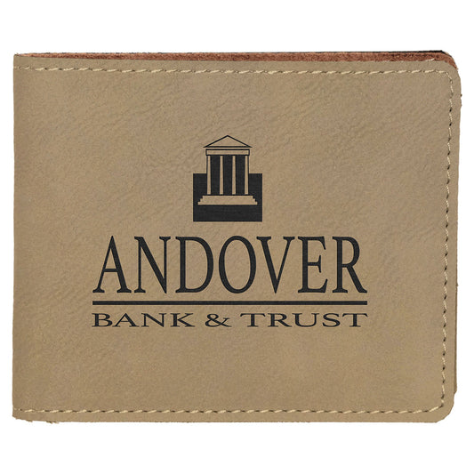 4 1/2" x 3 1/2" Light Brown Laserable Leatherette Bifold Wallet