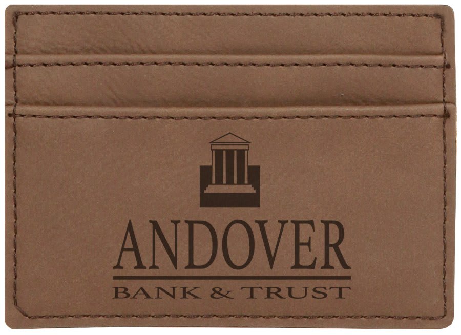 4" x 2 3/4" Dark Brown Laserable Leatherette Wallet Clip