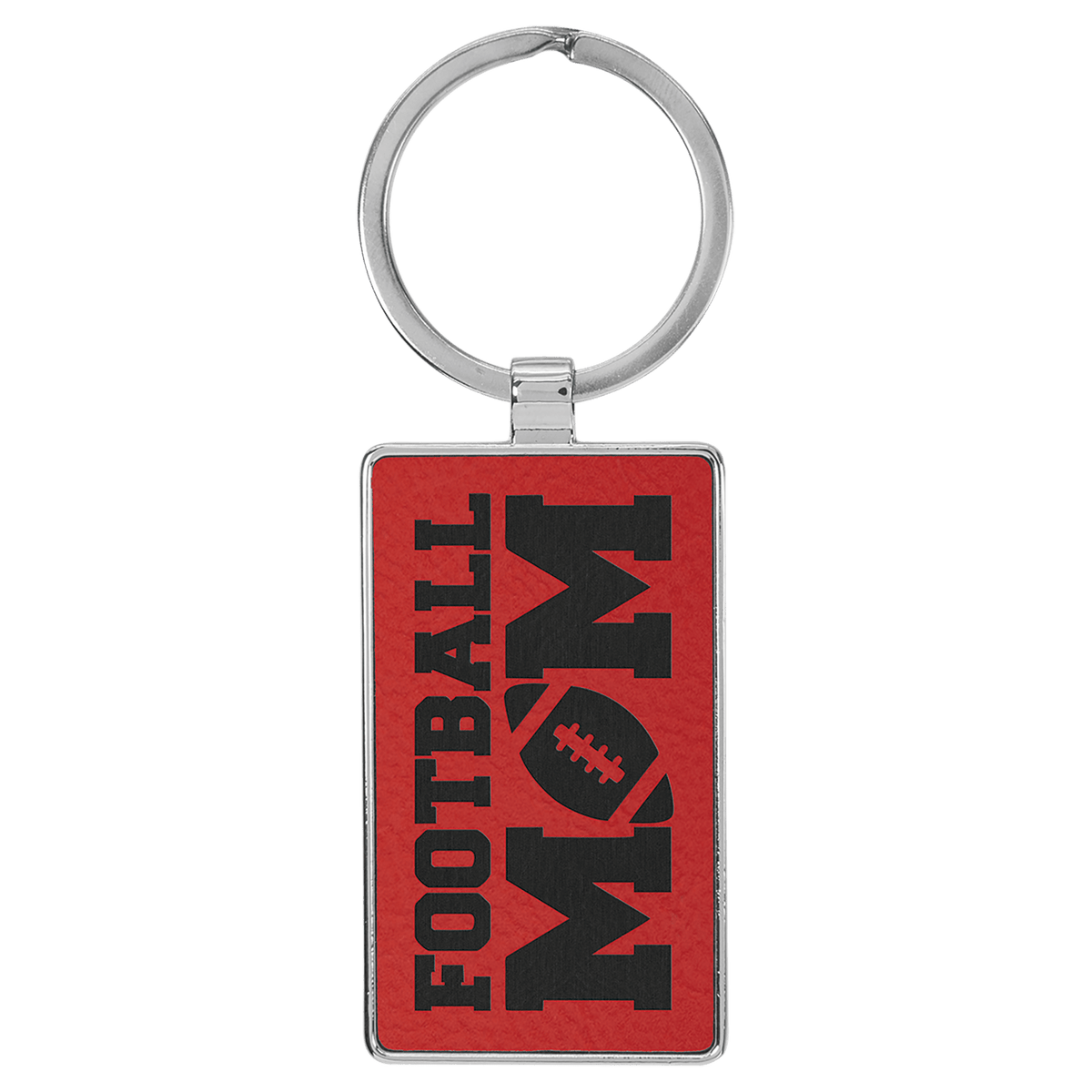 Red Leatherette Rectangle Keychain with Metal Frame