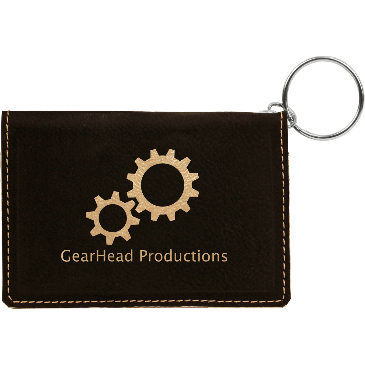 4 1/4" x 3" Black/Gold Laserable Leatherette Keychain ID Holder