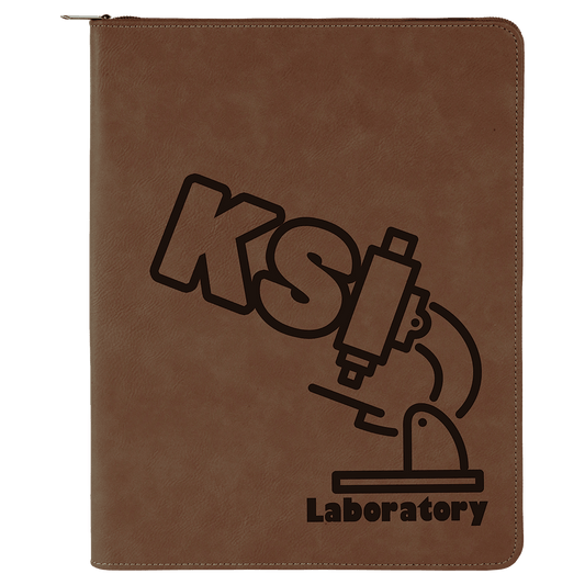 9 1/2" x 12" Dark Brown with Zipper Laserable Leatherette Portfolio with Notepad
