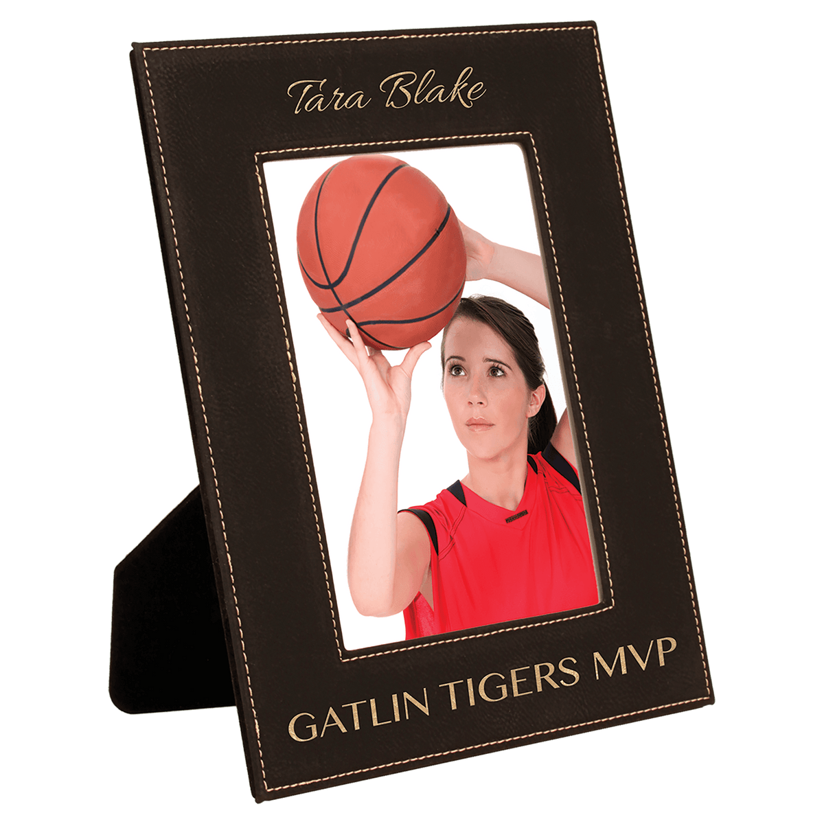 5" x 7" Black/Gold Laserable Leatherette Photo Frame
