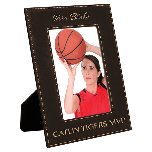 5" x 7" Black/Gold Laserable Leatherette Photo Frame