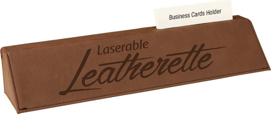 10 1/2" Dark Brown Laserable Leatherette Desk Wedge with Business Card Holder