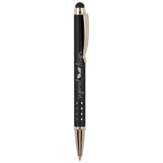 Black with Silver Trim Laserable Pen with Stylus
