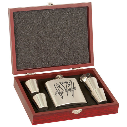 6 oz. Stainless Steel Flask Set with Wood Presentation Box
