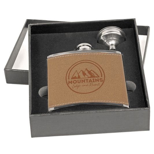 6 oz. Stainless Steel Leather Flask Set with Funnel