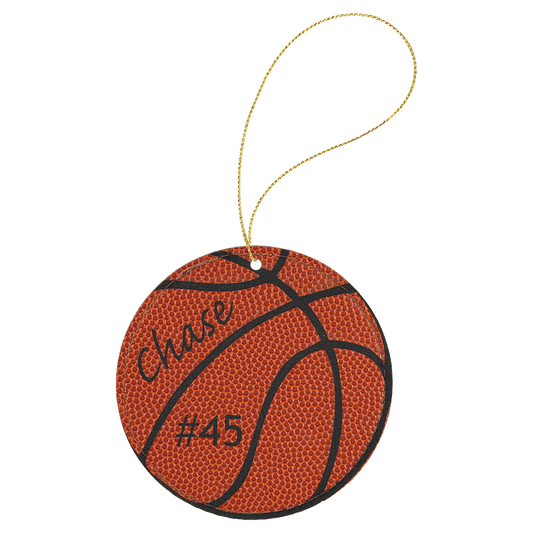 Basketball Leatherette Ornament with Gold String
