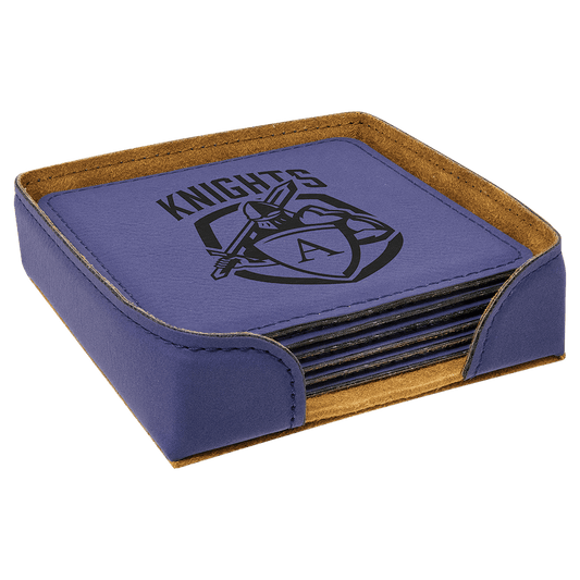 Purple Leatherette Square 6-Coaster Set