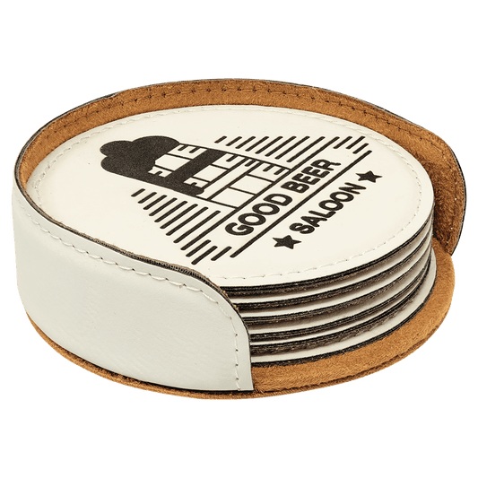 White Round Leatherette 6-Coaster Set