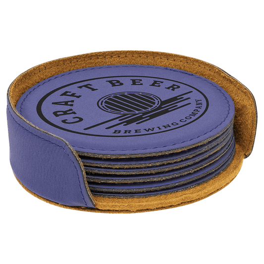 Purple Leatherette Round 6-Coaster Set