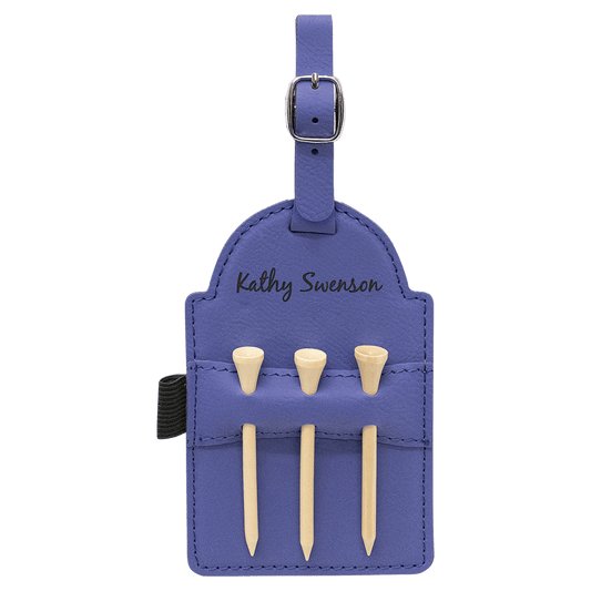Purple Leatherette Golf Bag Tag with Wooden Tees
