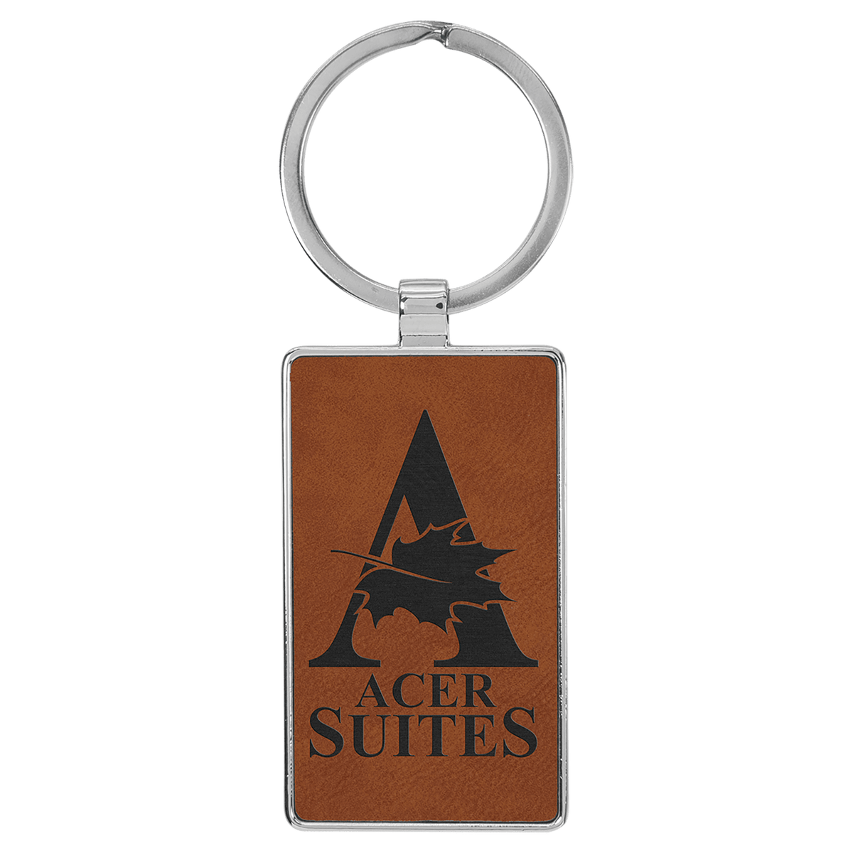 Rawhide Leatherette Rectangle Keychain with Metal Frame