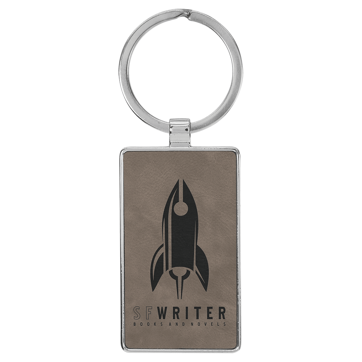 Gray Leatherette Rectangle Keychain with Metal Frame