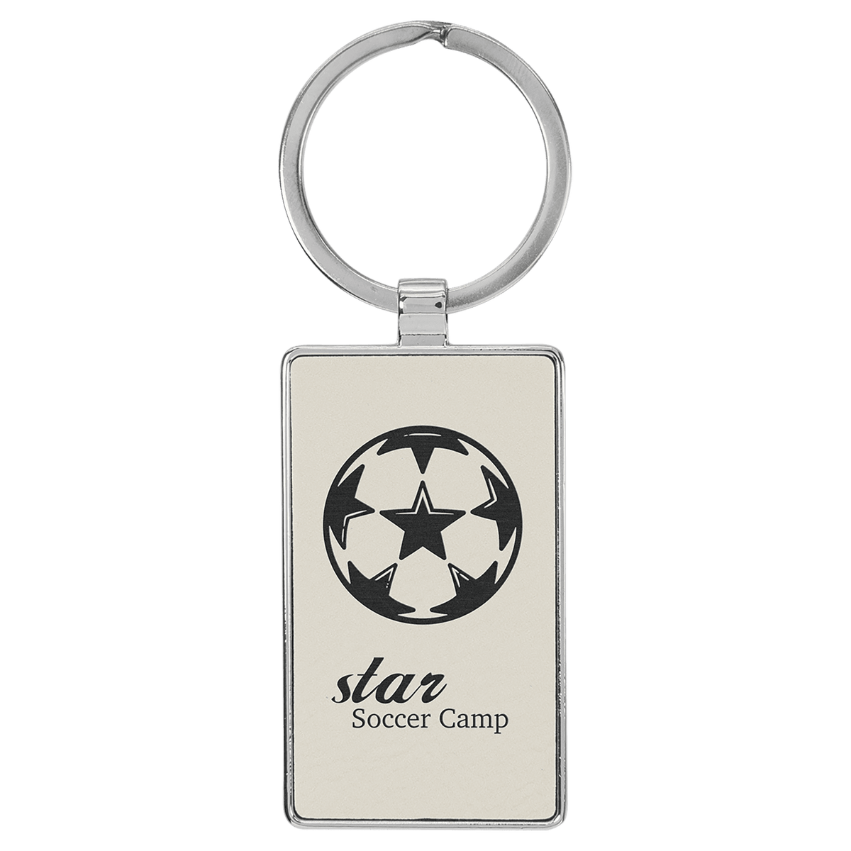 White Leatherette Rectangle Keychain with Metal Frame