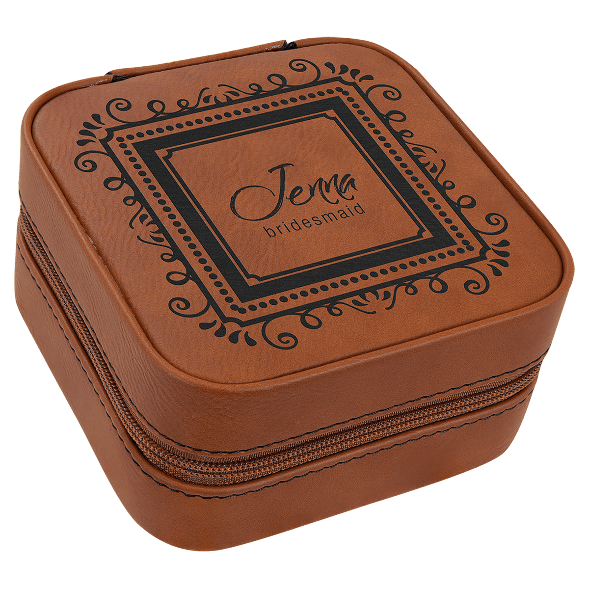 4" X 4" Rawhide Laserable Leatherette Travel Jewelry Box with Tan Lining