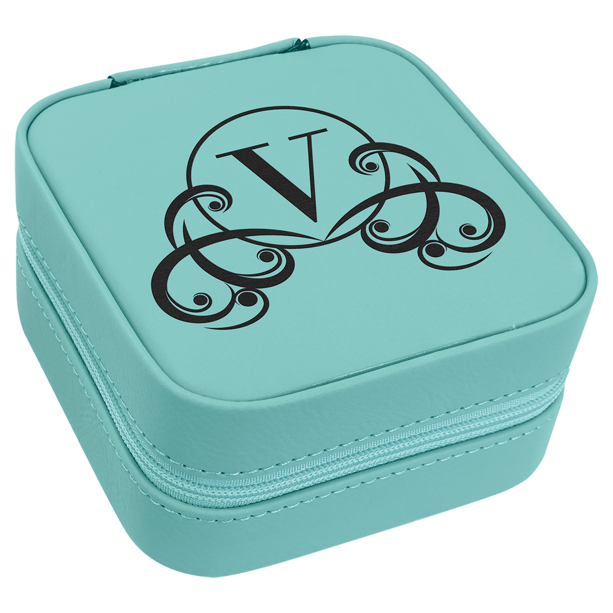 4" X 4" Teal Laserable Leatherette Travel Jewelry Box with Tan Lining