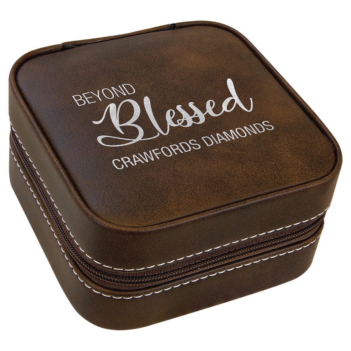 4" X 4" Rustic/Silver Leatherette Travel Jewelry Box with Tan Lining