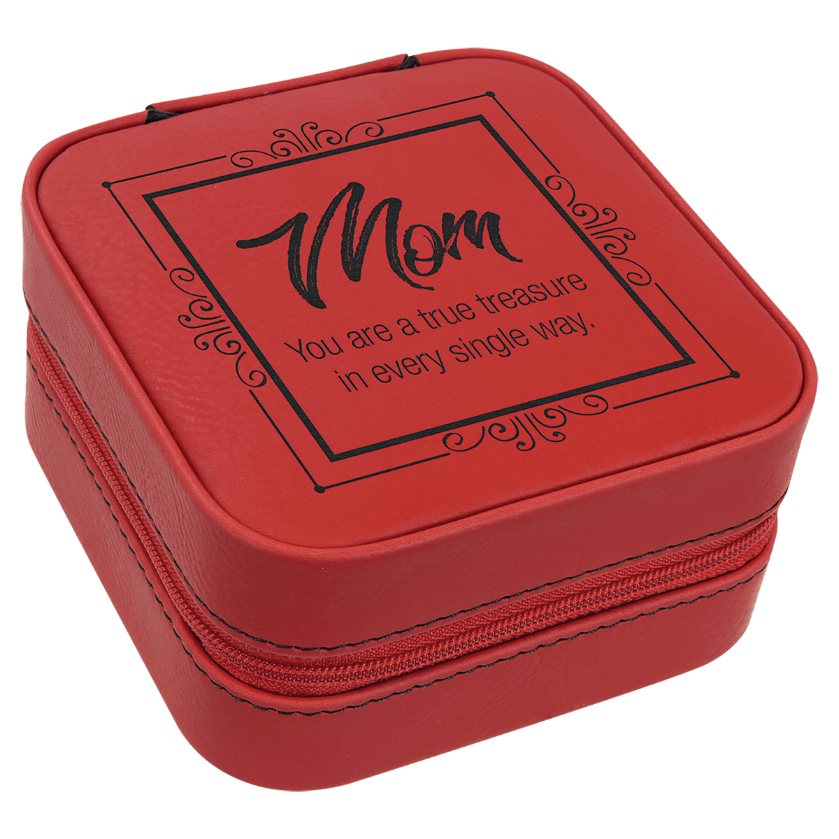 4" X 4" Red Laserable Leatherette Travel Jewelry Box with Tan Lining