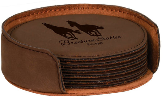 Dark Brown Round Leatherette 6-Coaster Set