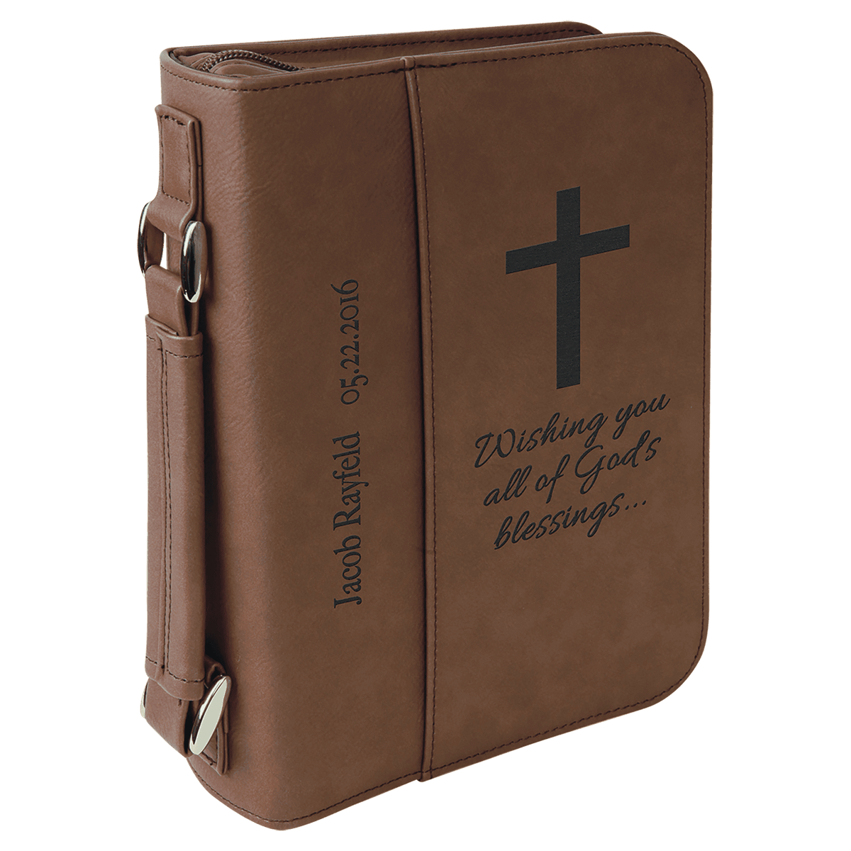 Dark Brown Leatherette Book/Bible Cover with Zipper
