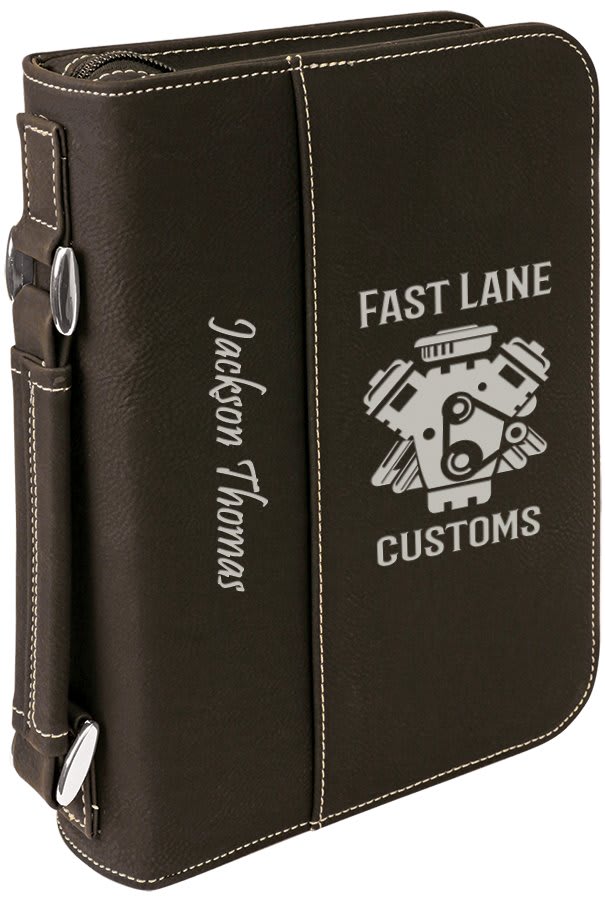 Black/Silver Leatherette Book/Bible Cover with Zipper