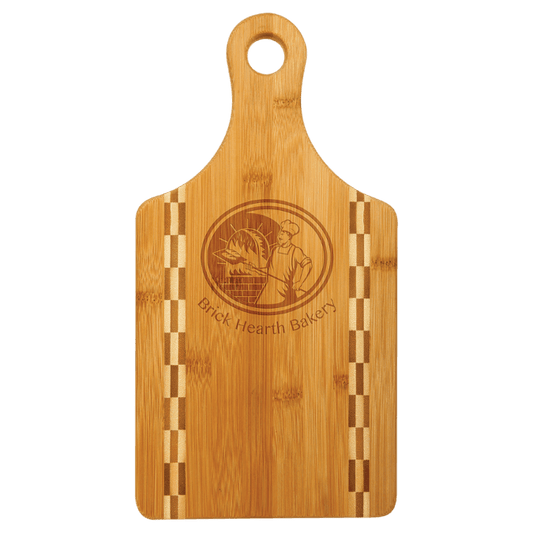 13 1/2" x 7" Paddle Shaped Bamboo Cutting Board with Butcher Block Inlay