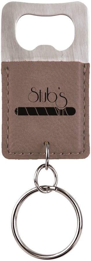 Gray Leatherette Rectangle Bottle Opener Keychain