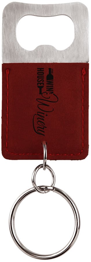 Rose Leatherette Rectangle Bottle Opener Keychain